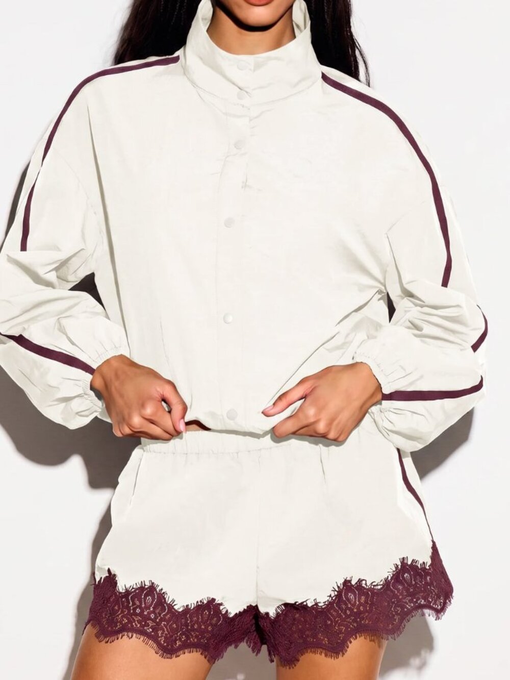 Cream Casual Women's Oversized Stand Collar Raglan Sleeve Track Jacket